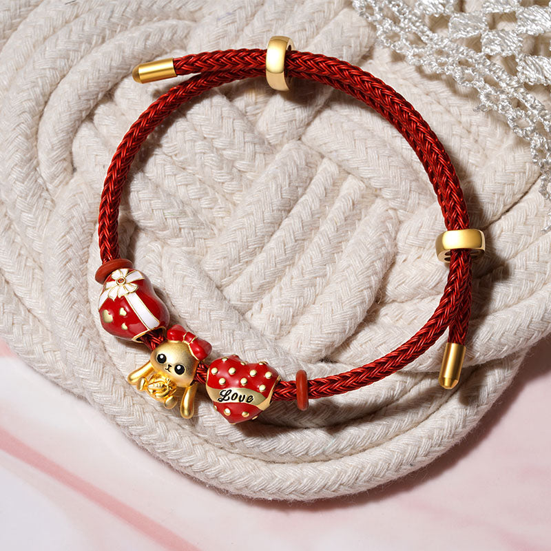 Gnoce Adjustable Red Basic Bracelet with 2 Pieces of Stoppers_3