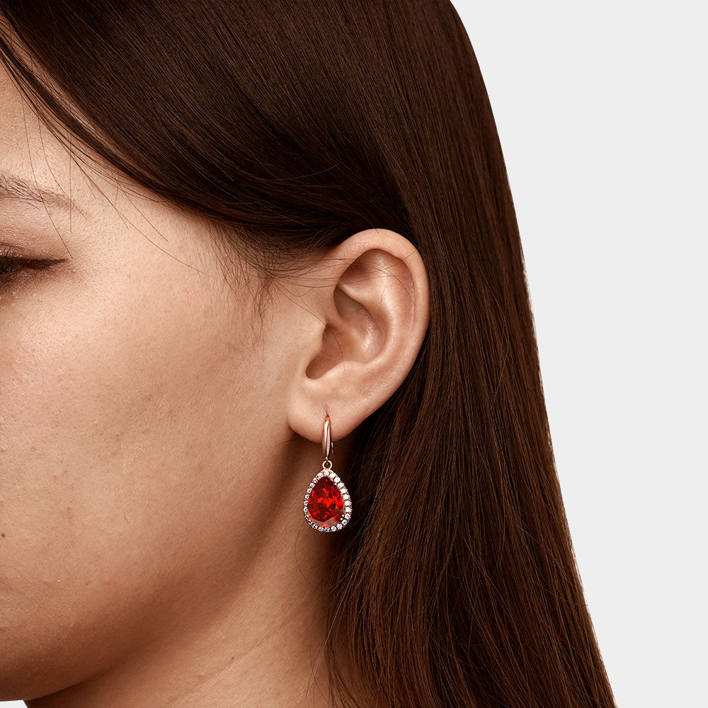 Gnoce Pear-shape Drop Birthstone Dangle Earrings 18K Rose Gold Plated_3
