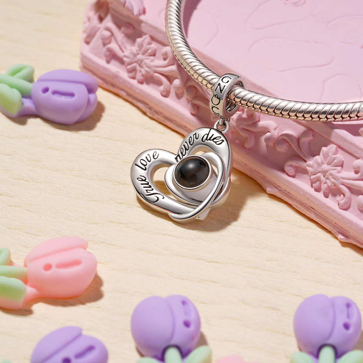 Gnoce Projection "Ture Love Never Dies" Personalized Photo Pendant Dangle Charm_2