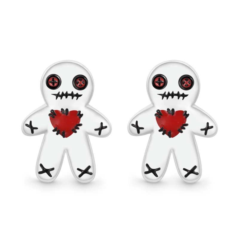 Gnoce Halloween Voodoo Doll Stud Earrings Platinum-plated Silver Blend_1