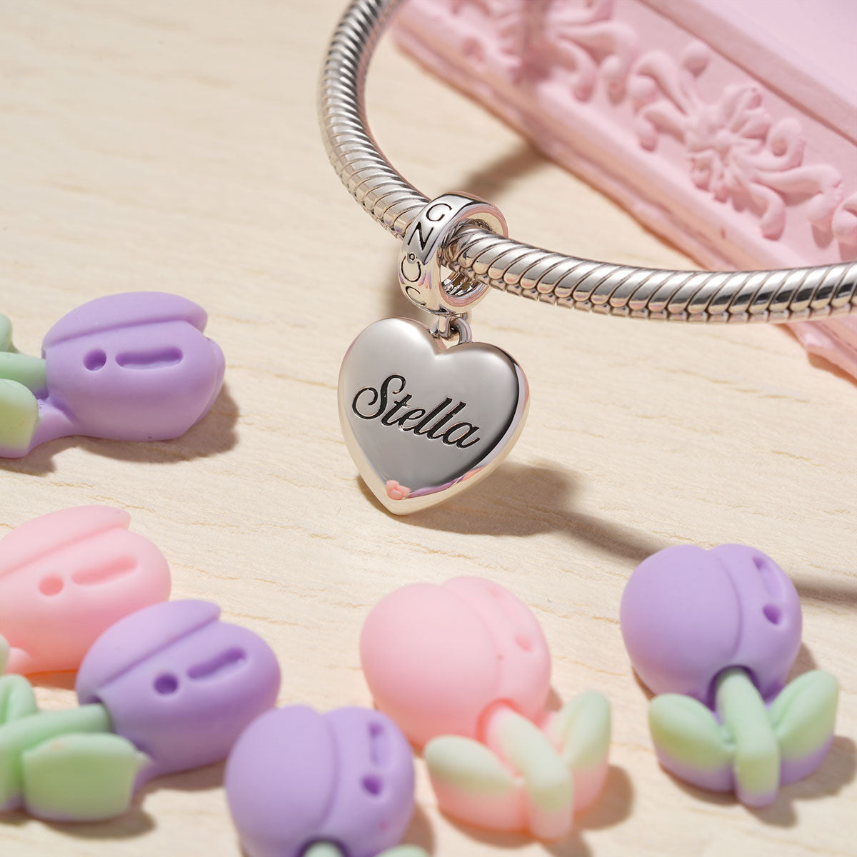 Gnoce Personalized Heart Charm Platinum-plated Silver Blend_3