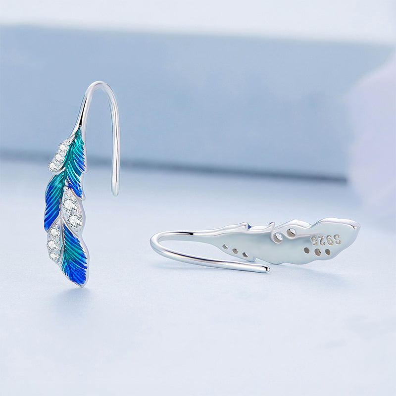 Gnoce Dazzling Blue Feather Dangle Earrings_3