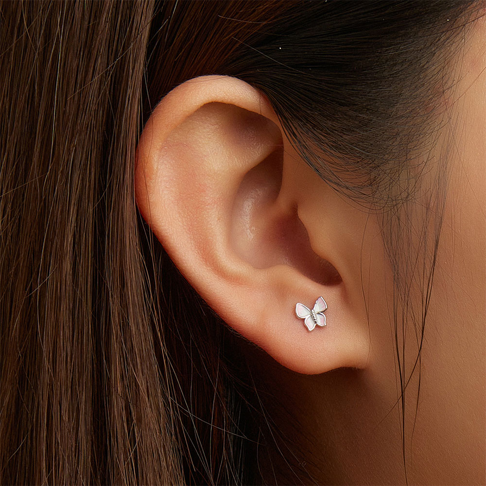 Gnoce Pink Butterfly Stud Earrings_5