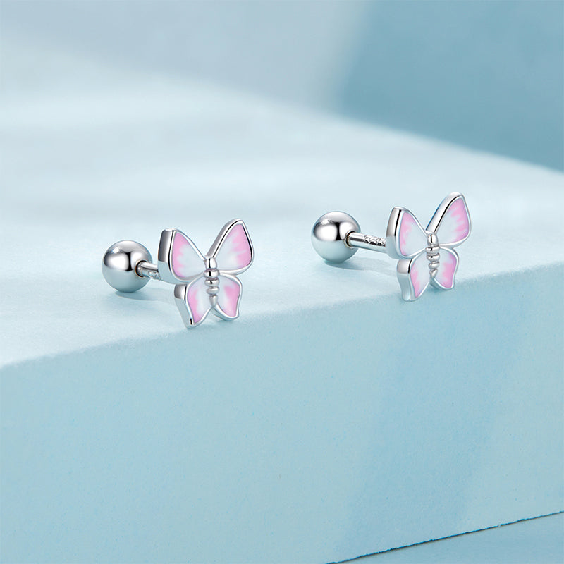 Gnoce Pink Butterfly Stud Earrings_2
