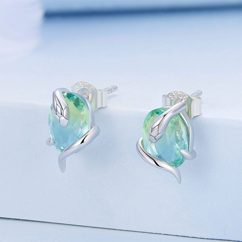 Gnoce Blue & Green Gradient Gemstone Snake Earrings_2
