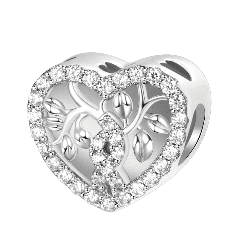 Gnoce Tree of Life Personalized Heart Charm Platinum-plated Silver Blend_3