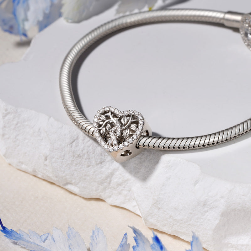 Gnoce Tree of Life Personalized Heart Charm Platinum-plated Silver Blend_5