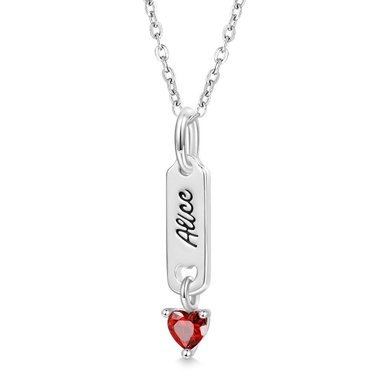 Gnoce Classic Bar Heart Birthstone Engravable Necklace_2