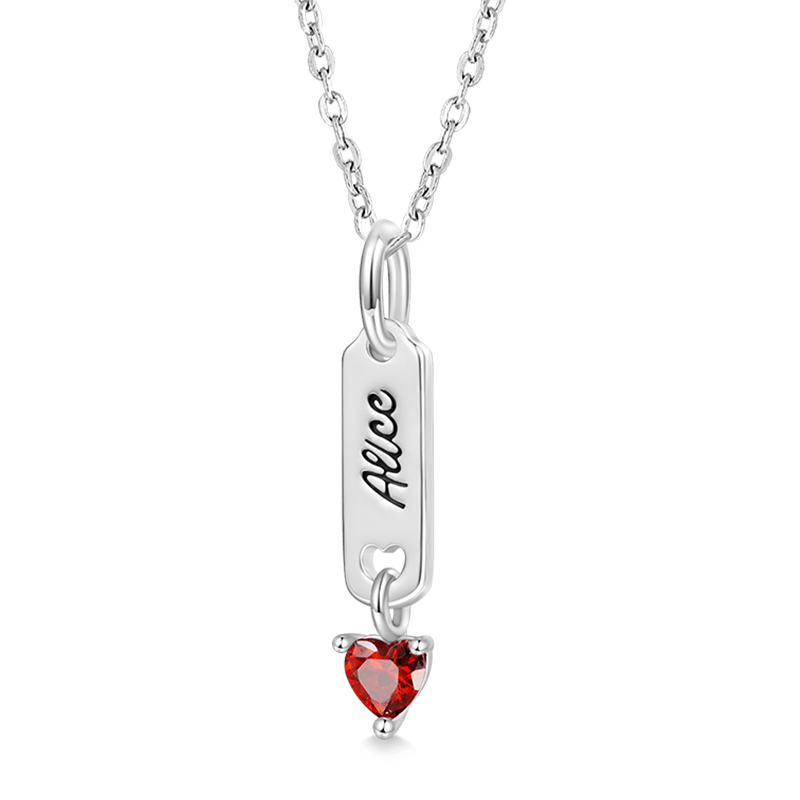 Gnoce Classic Bar Heart Birthstone Engravable Necklace_2
