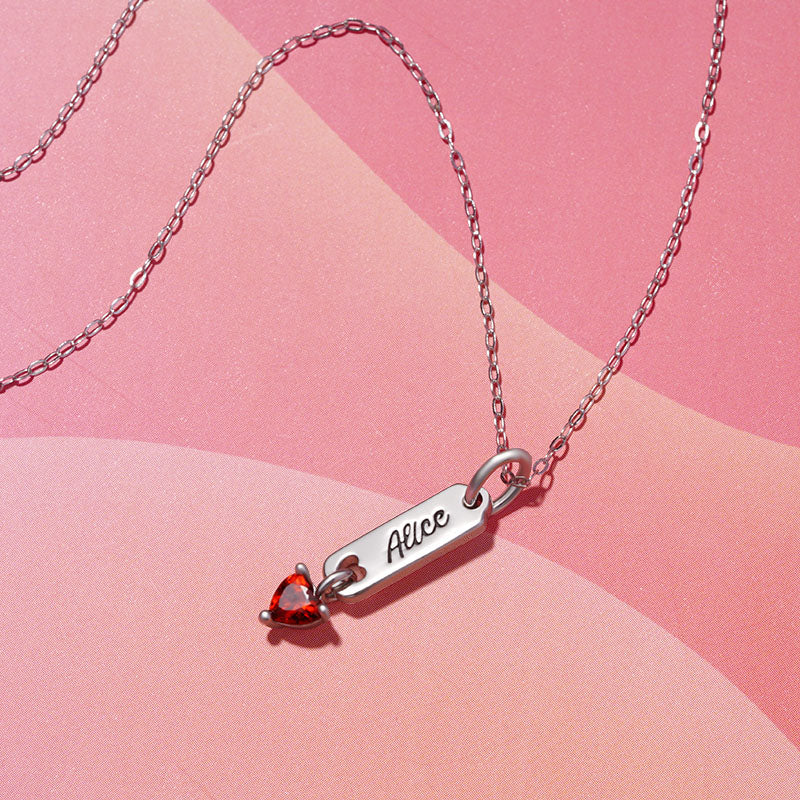 Gnoce Classic Bar Heart Birthstone Engravable Necklace_4