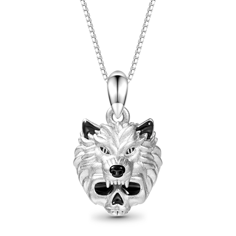 Gnoce Wolf Skull Necklace Platinum-plated Silver Blend_1