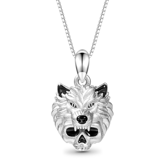 Gnoce Wolf Skull Necklace Platinum-plated Silver Blend_1