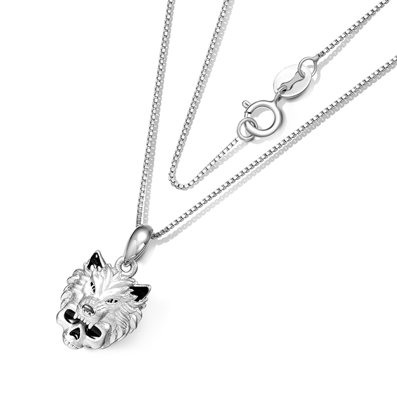 Gnoce Wolf Skull Necklace Platinum-plated Silver Blend_2