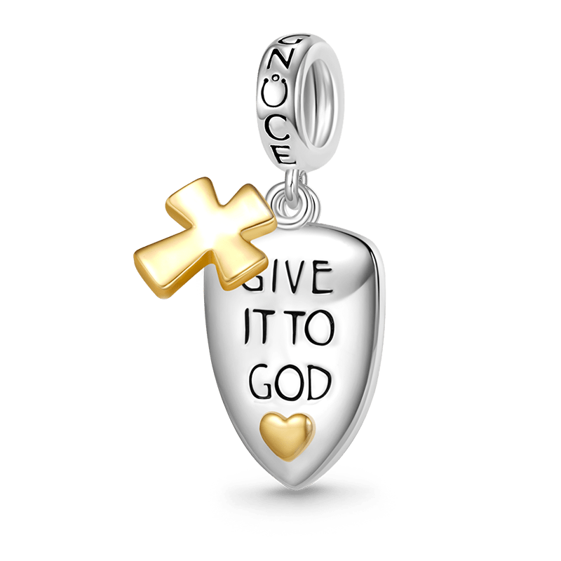 Gnoce "Give it to God" Shield with Cross Pendant Dangle Charm_1