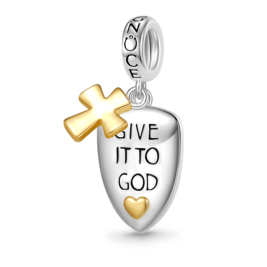 Gnoce "Give it to God" Shield with Cross Pendant Dangle Charm_1