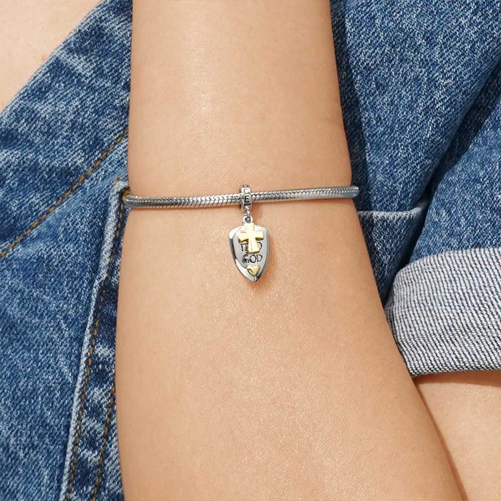 Gnoce "Give it to God" Shield with Cross Pendant Dangle Charm_5