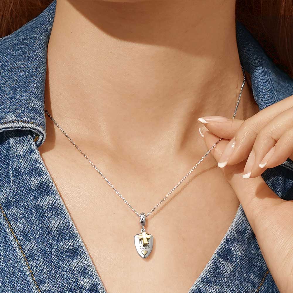 Gnoce "Give it to God" Shield with Cross Pendant Dangle Charm_7