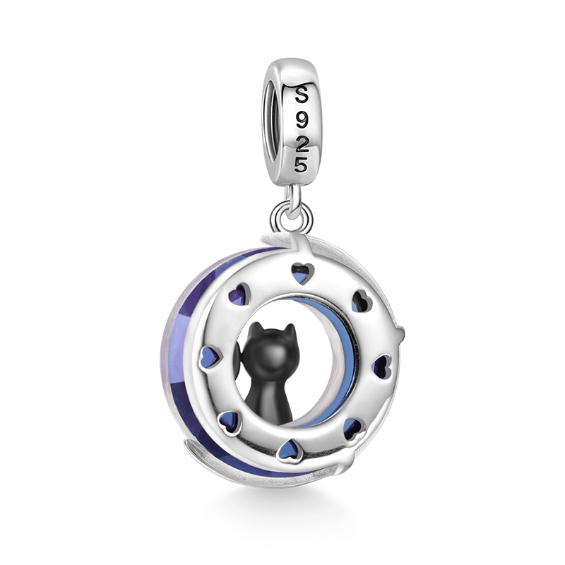 Gnoce Black Cat on Moon Pendant Dangle Charm_2