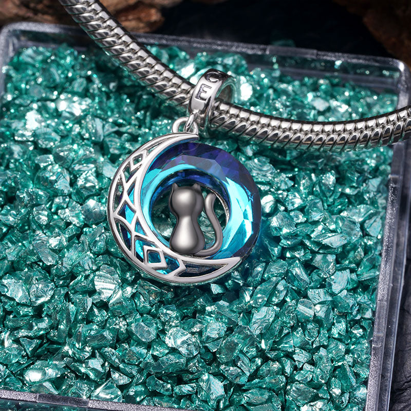 Gnoce Black Cat on Moon Pendant Dangle Charm_3