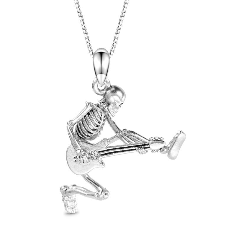 Gnoce Guitar Rock Skull Necklace Platinum-plated Silver Blend_1