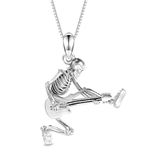 Gnoce Guitar Rock Skull Necklace Platinum-plated Silver Blend_1