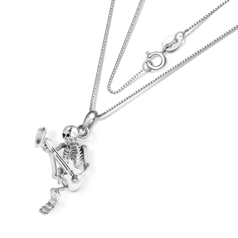 Gnoce Guitar Rock Skull Necklace Platinum-plated Silver Blend_2