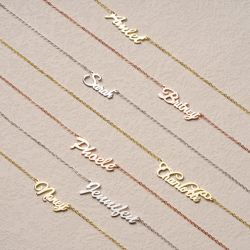 Gnoce "For the One in My Heart"Personalized Calligraphy Style Silver Name Necklace_4