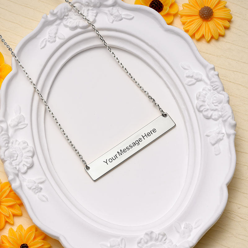 Gnoce "Speak Out Your Love" Made of 925Lead-free ECO Copper Can Easily Engrave with Your Name, or A Word That Inspires You ,Silver Engravable Bar Necklace_2