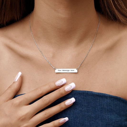 Gnoce "Speak Out Your Love" Made of 925 Sterling Silver Can Easily Engrave with Your Name, or A Word That Inspires You ,Silver Engravable Bar Necklace_3