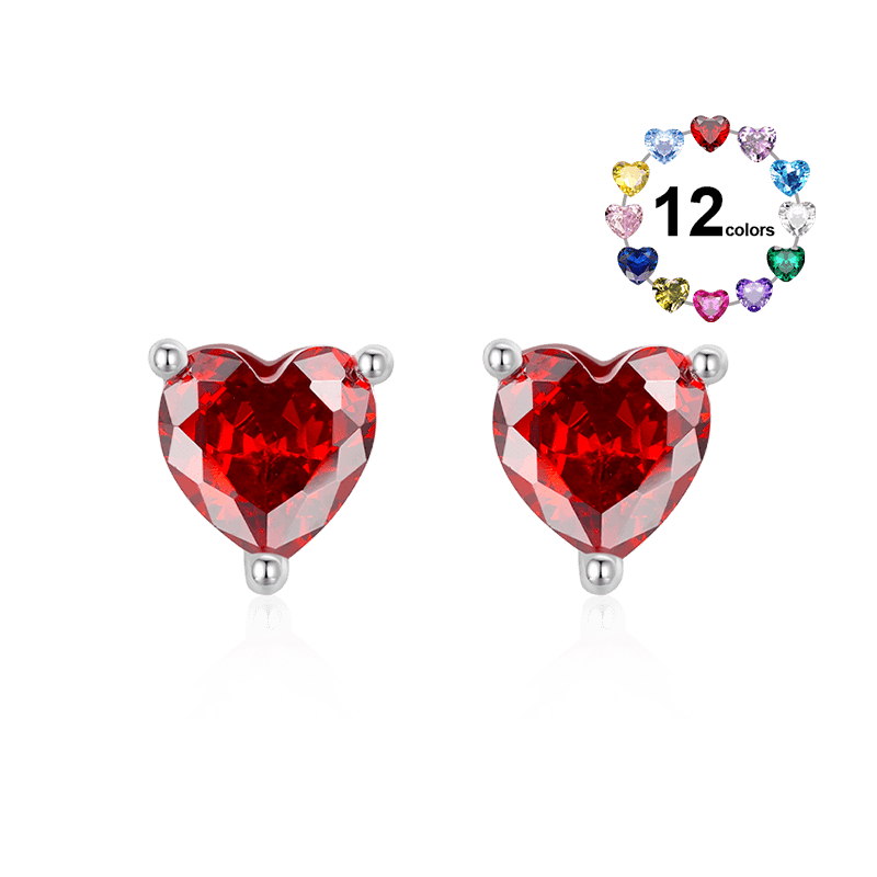 Gnoce Birthstone Heart Stud Earrings_1