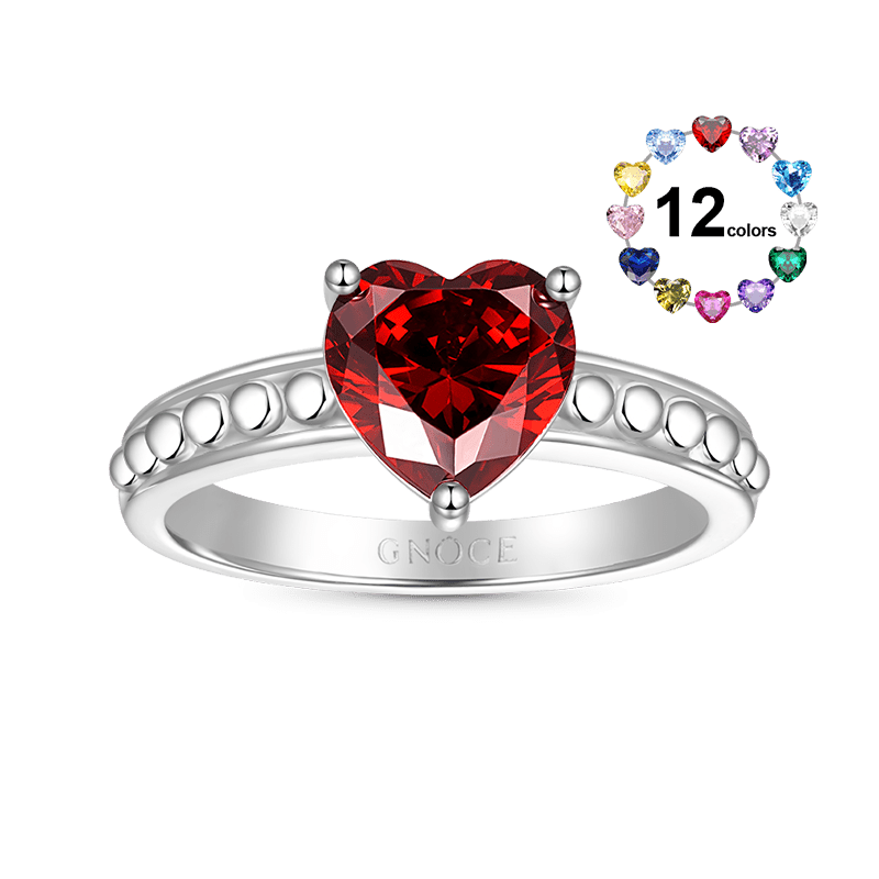 Gnoce Birthstone Heart Ring Platinum-plated Silver Blend_1