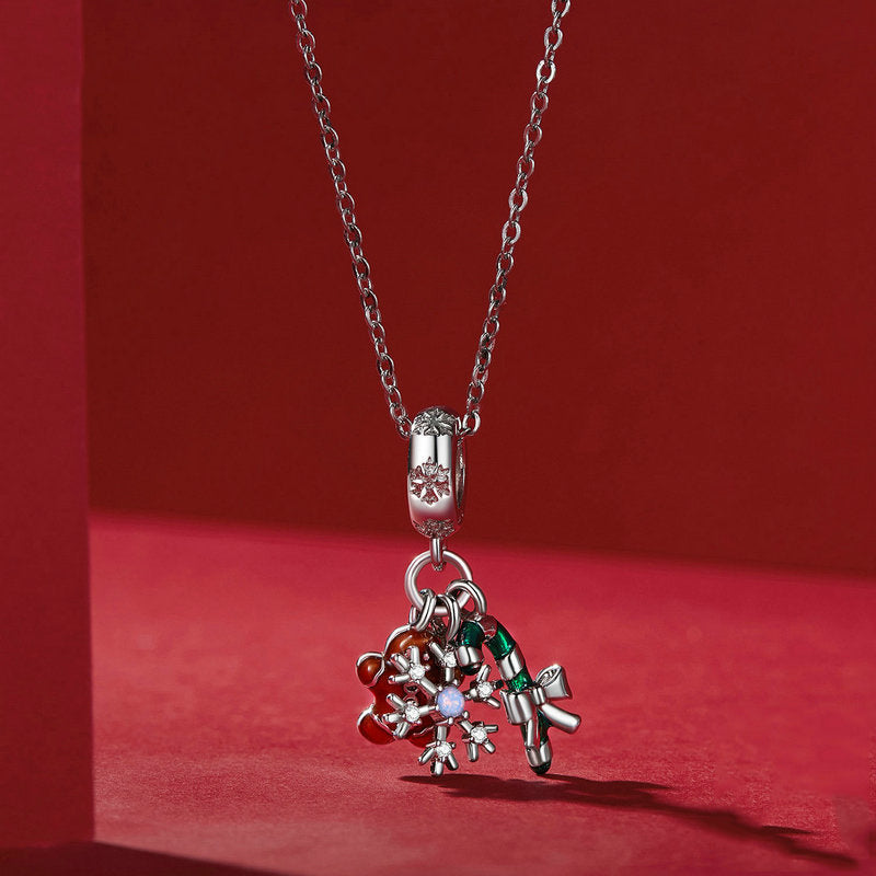 Gnoce Gingerbread Man, Snowflake & Candy Cane Triple Pendant Dangle Charm_3