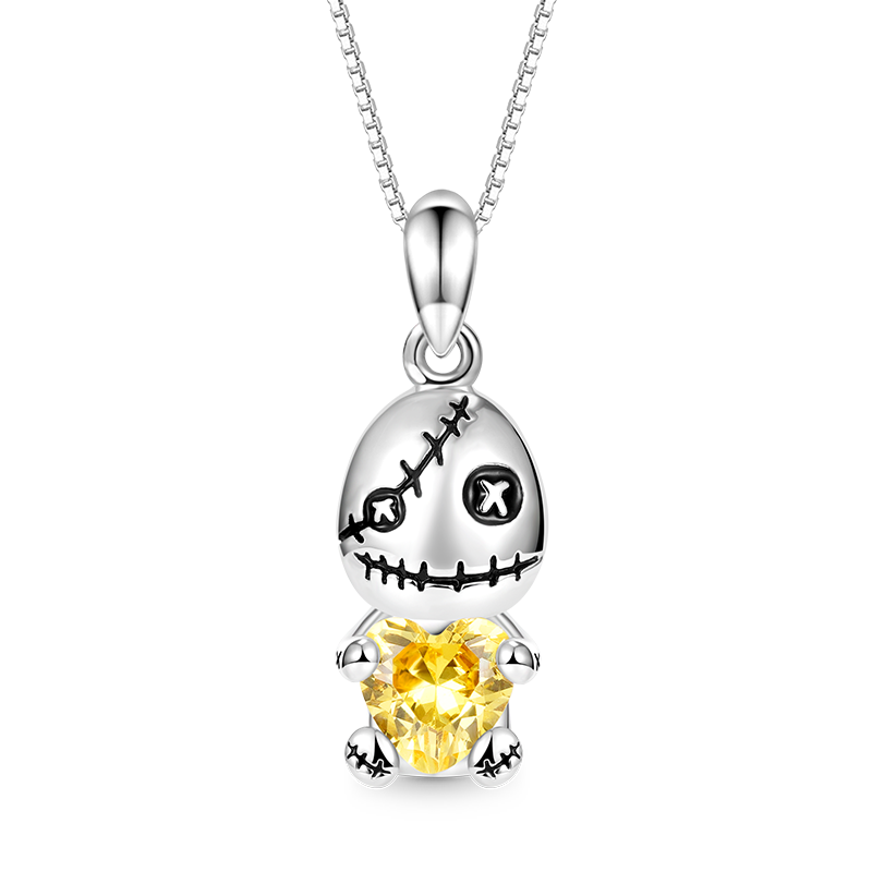 Gnoce Voodoo Doll Embraces Heart Gem Necklace Platinum-plated Silver Blend_1