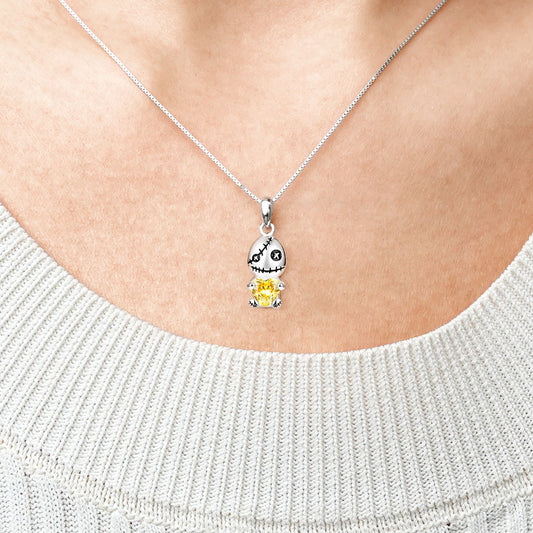 Gnoce Voodoo Doll Embraces Heart Gem Necklace Platinum-plated Silver Blend_5