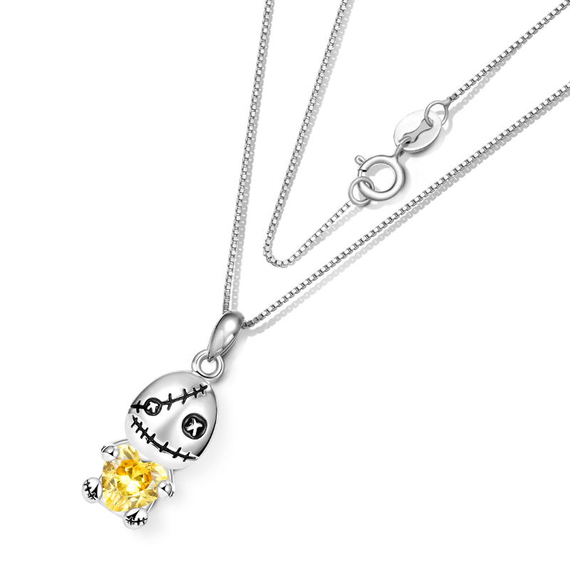 Gnoce Voodoo Doll Embraces Heart Gem Necklace Platinum-plated Silver Blend_3