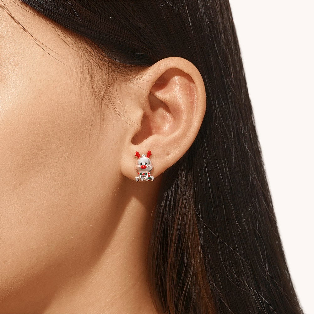 Gnoce Christmas Elk Shaped Stud Earrings Platinum-plated Silver Blend_2