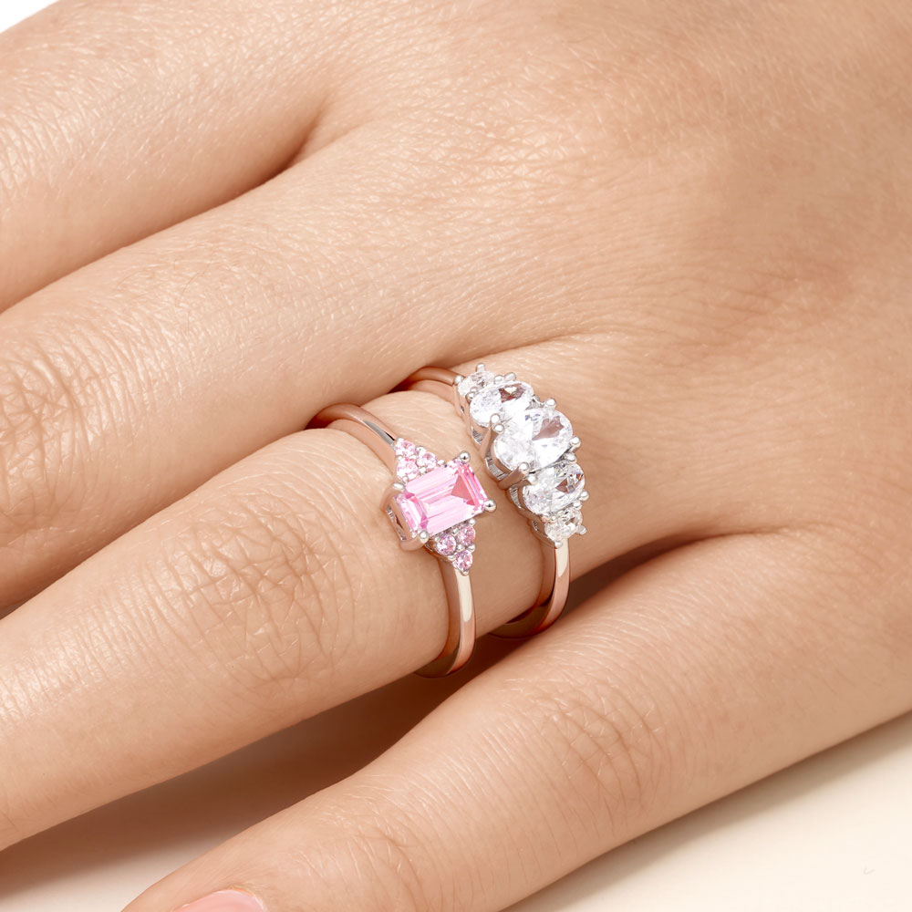 Gnoce Double Pink Rectangle Cut Stackable Ring Set_5