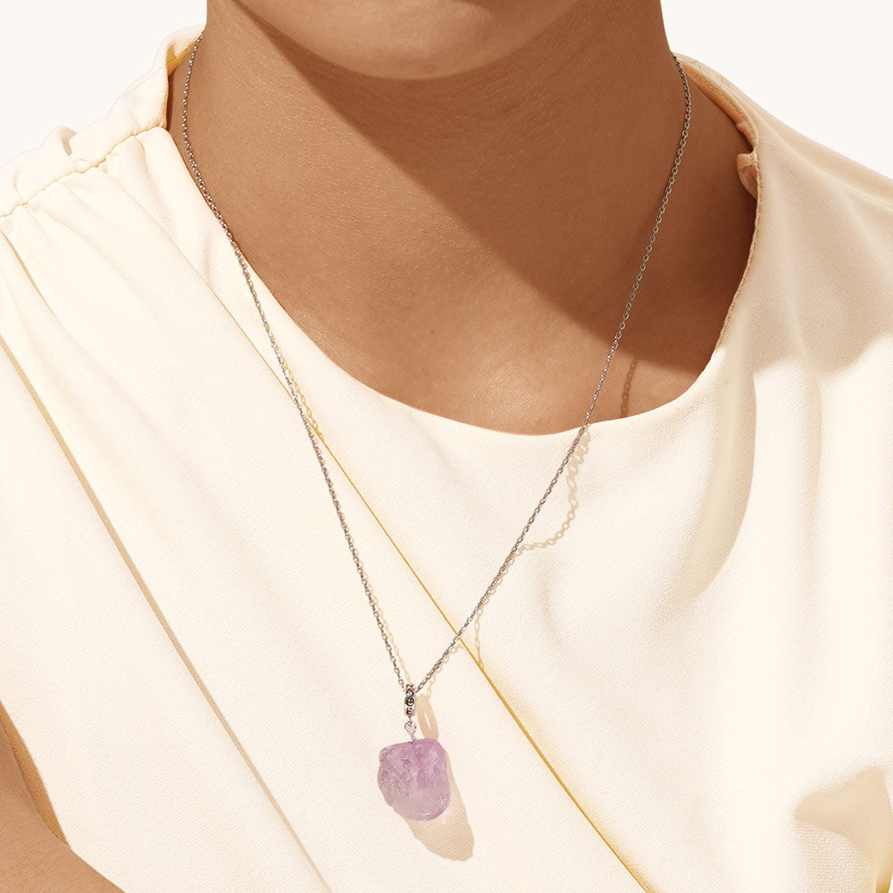 Gnoce Amethyst Raw Stone Pendant Dangle Charm_4