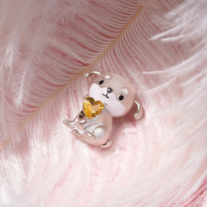 Gnoce Lovely Dog Embraces Heart Gem Charm Platinum-plated Silver Blend_3