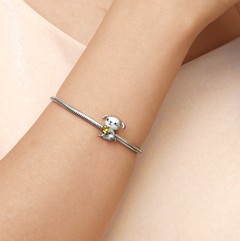 Gnoce Lovely Dog Embraces Heart Gem Charm Platinum-plated Silver Blend_5