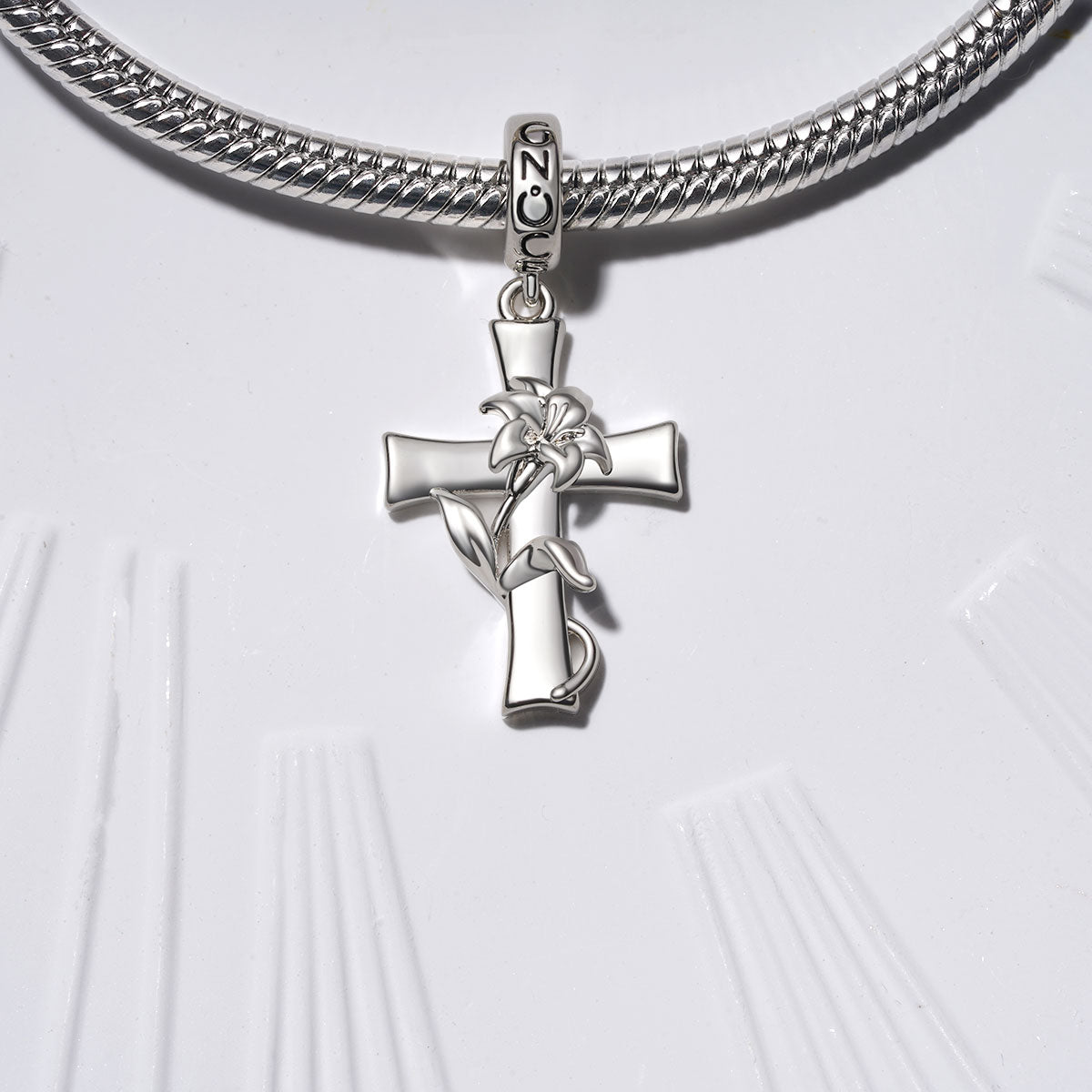 Gnoce Easter Lily Cross Pendant Dangle Charm_3