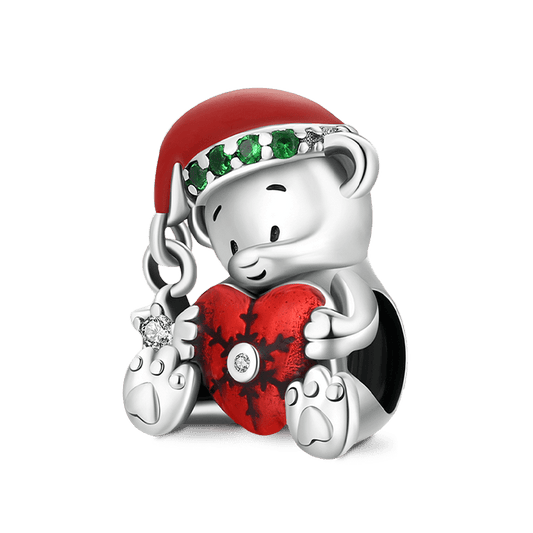 Christmas Bear Embrace Red Heart Charm Bead 925 Sterling Silver_1