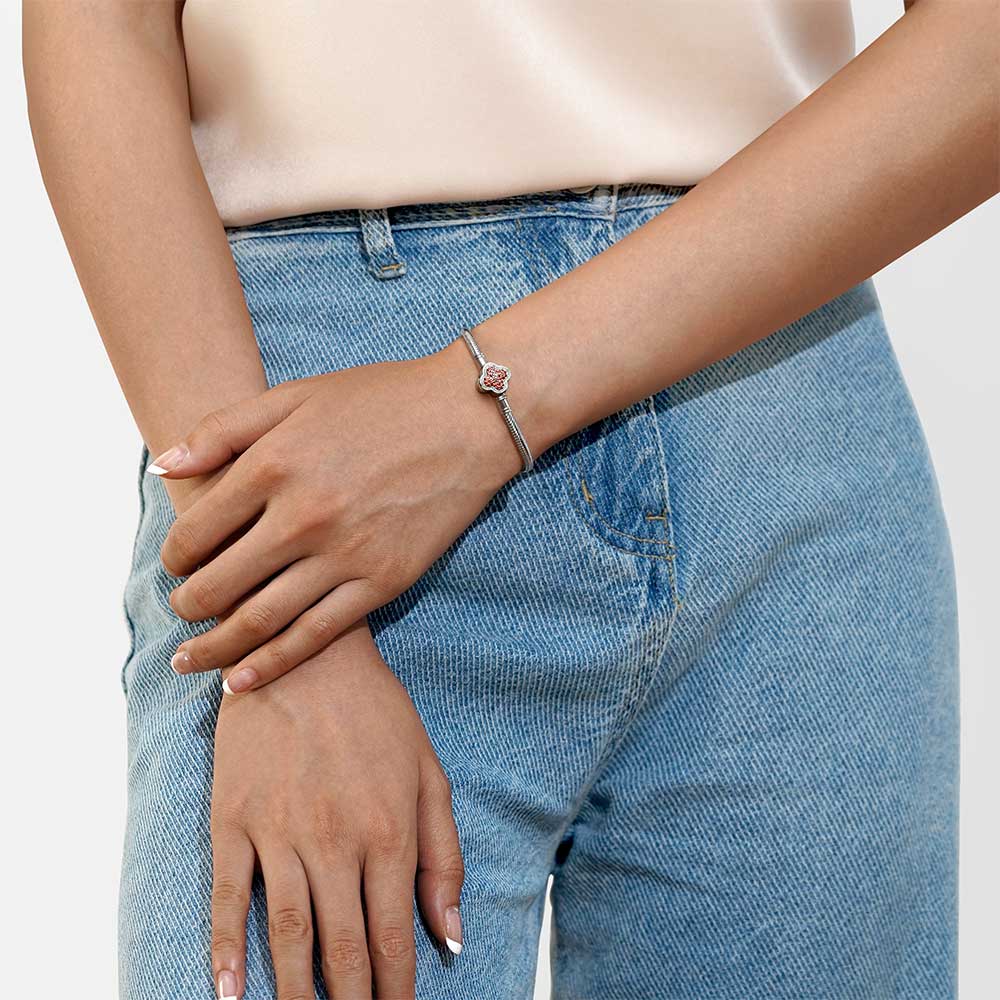 Gnoce Pomegranate Red Lucky Clover Basic Snake Chain Bracelet_4