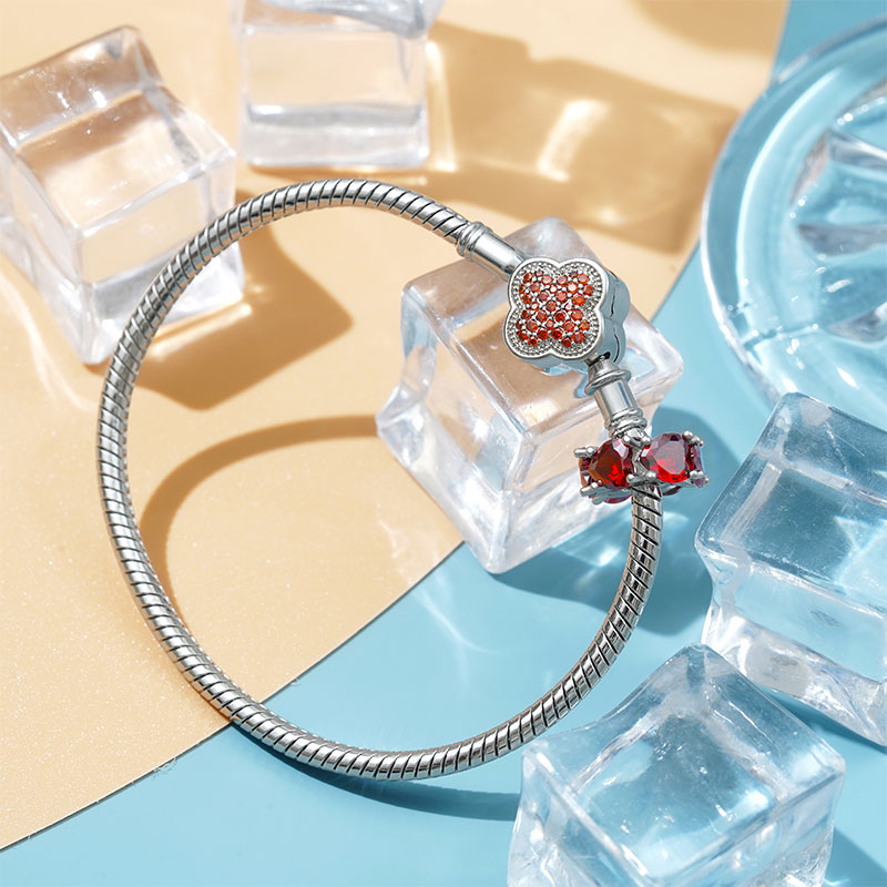 Gnoce Pomegranate Clover Snake Chain Bracelet Platinum-plated Silver Blend_3