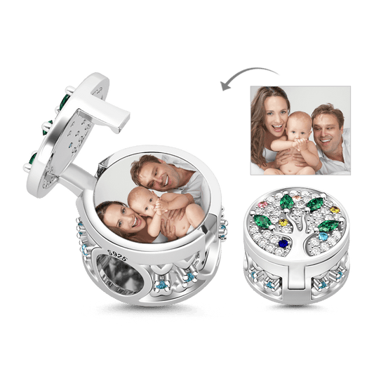 Gnoce Family Tree Magnetic Locket Photo Charm Platinum-plated Silver Blend_1
