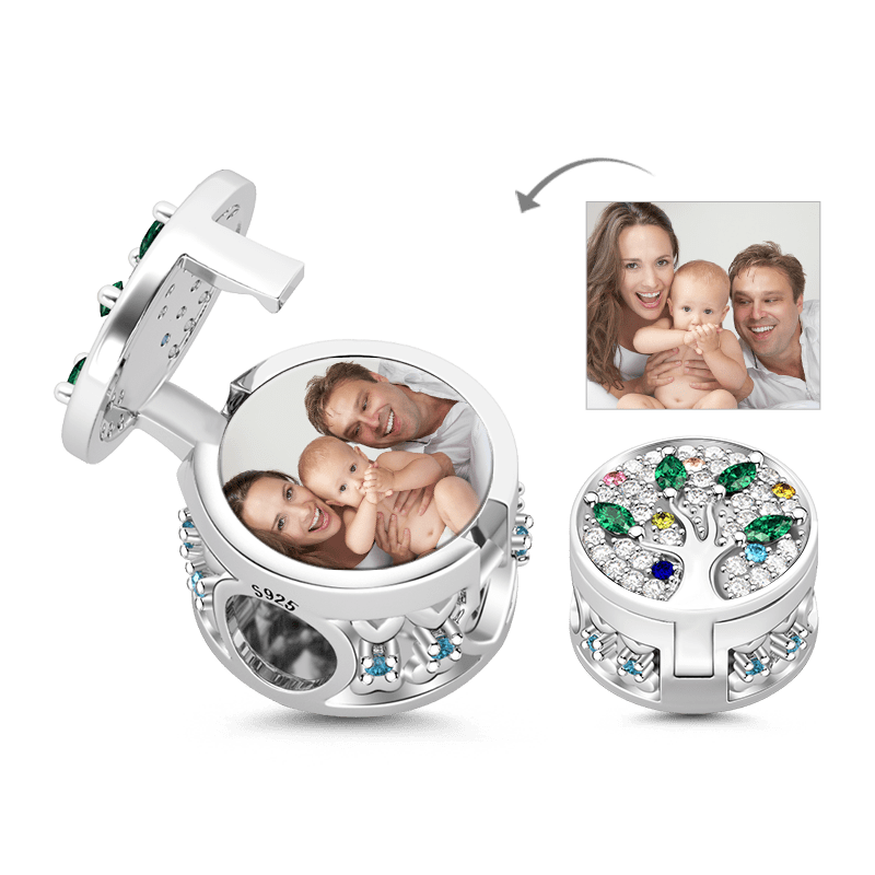 Gnoce Family Tree Magnetic Locket Photo Charm Platinum-plated Silver Blend_2