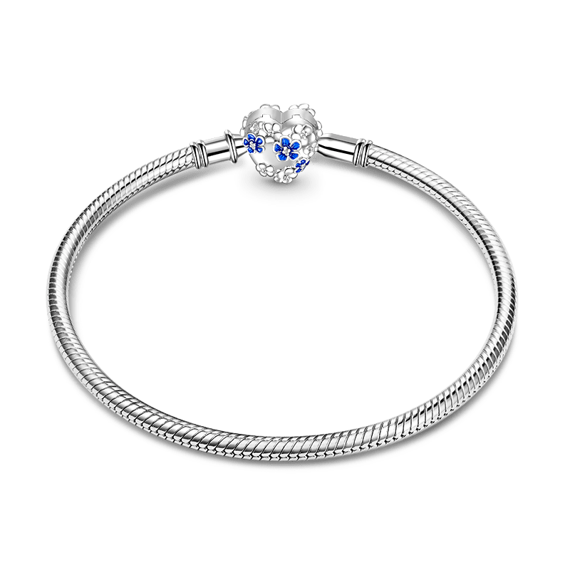 Gnoce Blue Flowers Engravable Basic Snake Chain Bracelet_2