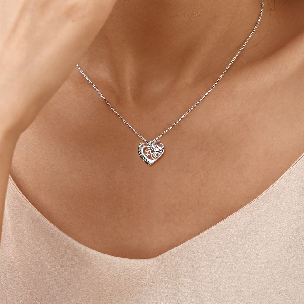 Gnoce Love Heart Moon Necklace Platinum-plated Silver Blend_6