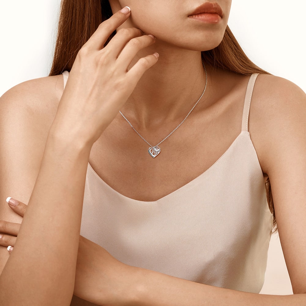 Gnoce Love Heart Moon Necklace Platinum-plated Silver Blend_5