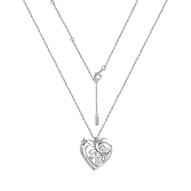 Gnoce Love Heart Moon Necklace Platinum-plated Silver Blend_3